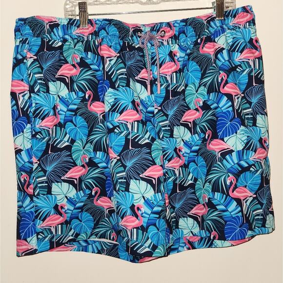 Men's Resort Swim Trunks NWT Flamingo Tropical Blue Quick Dry UPF 50+ Size XL - Picture 1 of 8